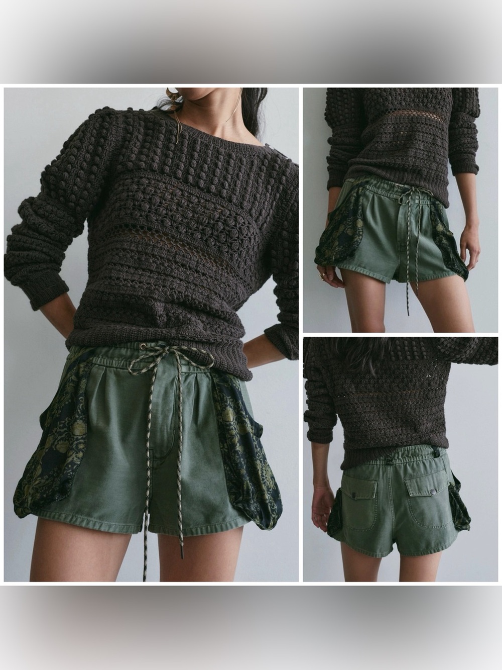 NWT Free People Sabrina Pull-On Scarf Shorts - army combo - Small, Medium
